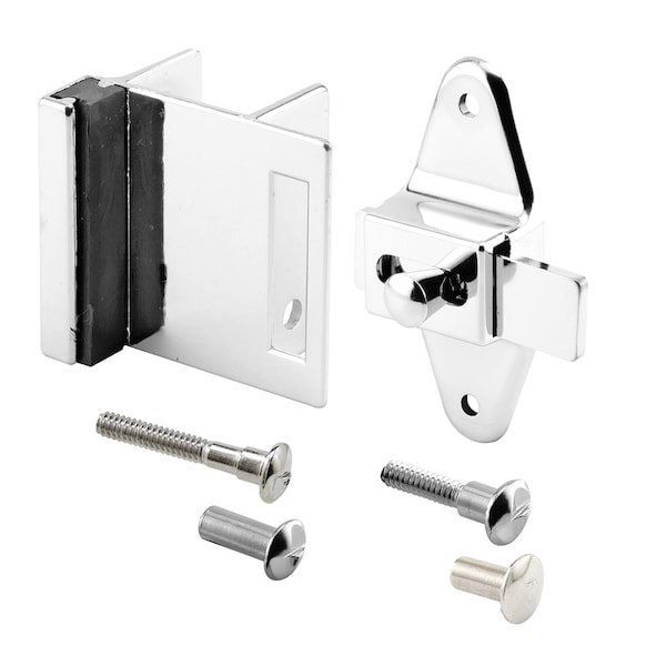 Door Latch Set, 1-1/4 in., Pilaster, Zamak, Chrome Finish, Inswing, Square Corners Single Pack
